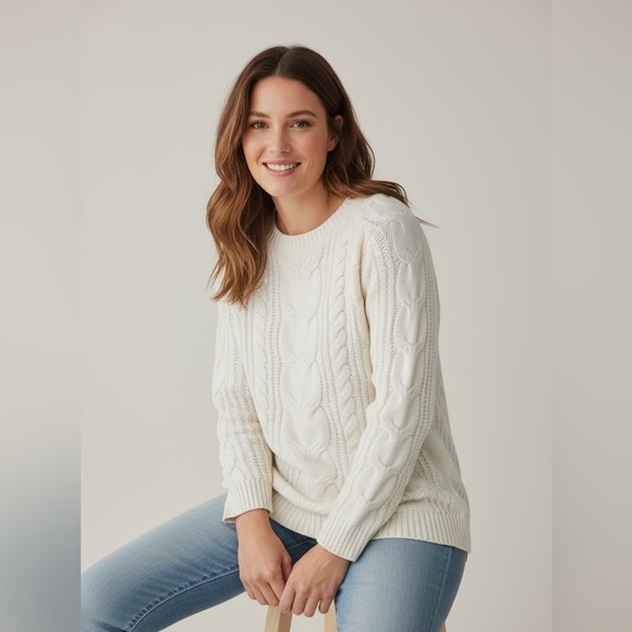 J. Jill Cable Knit Chenille Ivory Sweater, Size XS NWOT - Picture 5 of 14